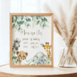 Poster Little Wild One Safari Baby shower Mom-osa Bar<br><div class="desc">Les panneaux de baby shower de Cute a Little Wild One is On the Way sont agrémentés d'une jolie végétation avec de mignons animaux de safari à l'aquarelle. Personnalisez avec vos détails.</div>