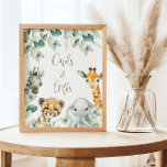 Poster Little Wild One Safari Baby showers Cartes et cade<br><div class="desc">Les panneaux de baby shower de Cute a Little Wild One is On the Way sont agrémentés d'une jolie végétation avec de mignons animaux de safari à l'aquarelle. Personnalisez avec vos détails.</div>