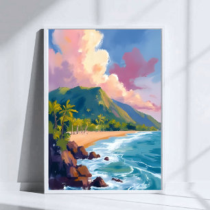 Poster Littoral Montagneux des Fidji Peinture de Voyage