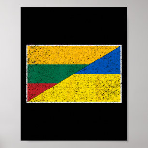 Poster Lituanie Drapeau Ukraine Lituanien Ukrainien Natio
