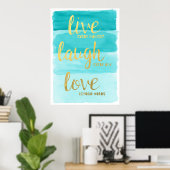 Poster Live Laugh Love | Blue Ombre Motivation (Bureau à domicile)