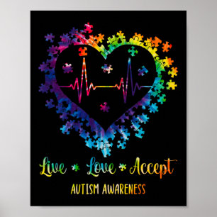 Poster Live Love Accepter Sensibilisation sur l'autisme T