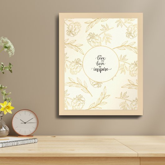 Poster Live Love Inspire Gold Floral