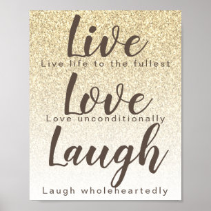 Poster Live Love Laugh Girly Gold Parties scintillant Typ