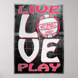 Poster Live Love Play Pink Volleyball