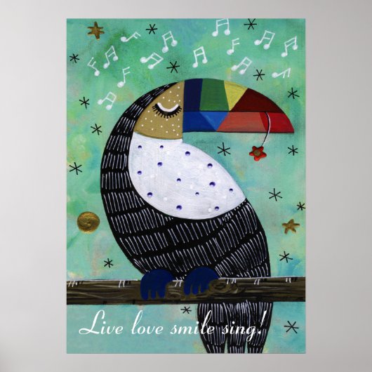 Poster Live love sourire perroquet acrylique coloré avec (Devant)