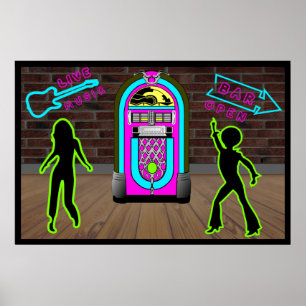 Poster live music in a bar with jukebox