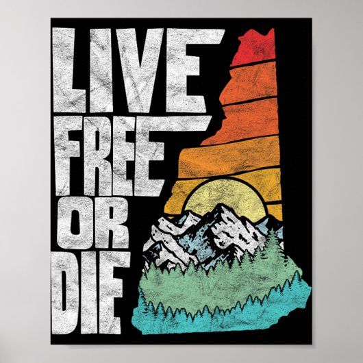 Poster Live Or Die Retro New Hampshire Nature (Devant)