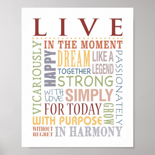 Poster LIVE Typographic Print, Live, Lauder, Love Series (Devant)