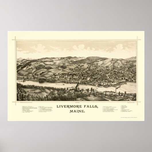 Poster Livermore Falls, ME Carte panoramique - 1889 (Devant)