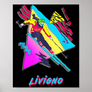 Poster Livigno skieur de ski vibrant triangles de ski sur