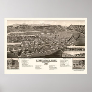 Poster Livingston, MT Carte panoramique - 1884