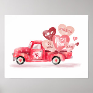 Poster Livraison de Valentine Chariot et coeur couleur ro