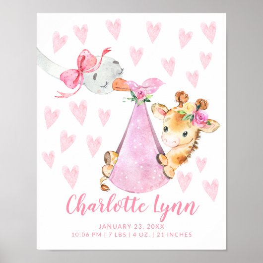 Poster Livraison spéciale cigogne Giraffe Baby Stats de n (Devant)