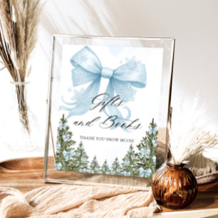 Poster Livre cadeau Baby shower d'hiver Blue Bow