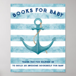 Poster Livre de Baby shower bleu marine aquarelle