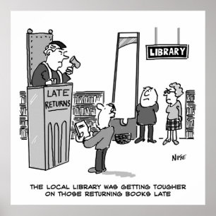Poster Livre de bibliothèque en retard. Pénalité sévère p