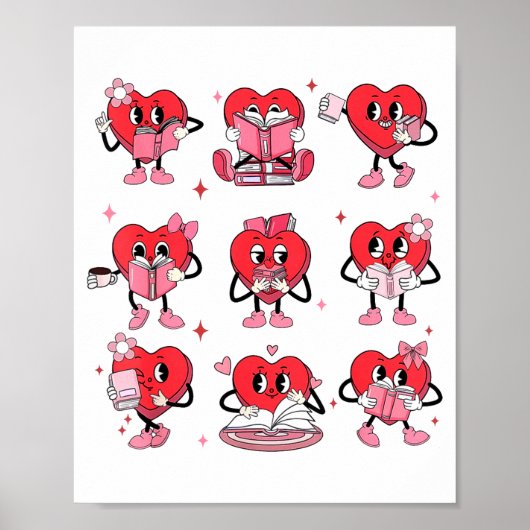 Poster Livre de cœur de lecture drôle Saint-Valentin Prof (Devant)