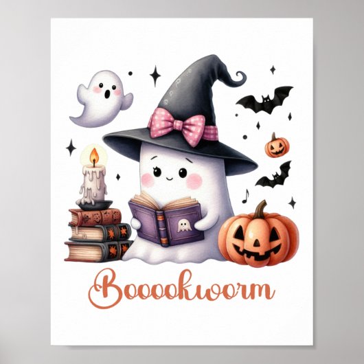 Poster Livre de lecture de fantôme Coquette Bow Halloween (Devant)
