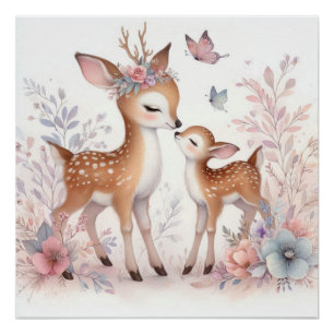 Poster Livre d'histoire Bois Bébés Deer Love