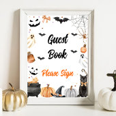 Poster " Livre d'hôtes " Chat noir Boo Halloween Signer