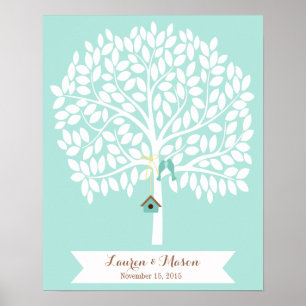 Poster Livre d'hôtes mariage Arbre alternatif, feuille bl