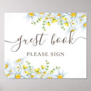 Poster Livre d'or. Calligraphie de marguerite aquarelle m