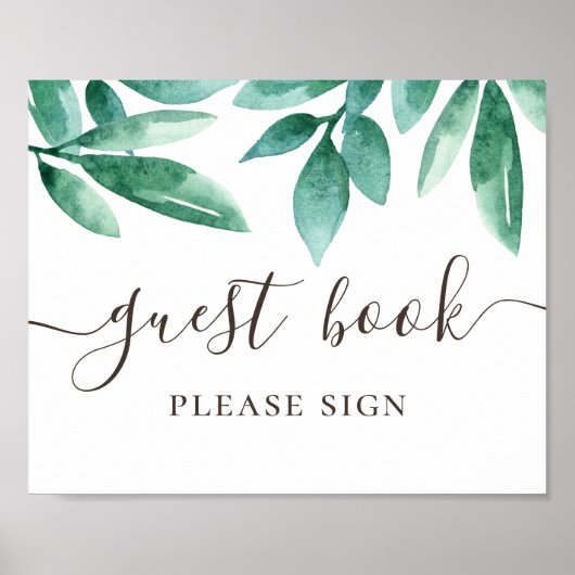 Poster Livre d'or. Mariage boisé de verdure à l'aquarelle (Devant)