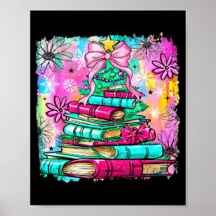 Poster Livre lumières sapin de Noël enseignant bibliothéc