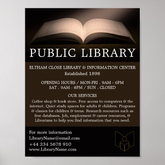 Poster Livre ouvert, publicité de bibliothèque (Devant)