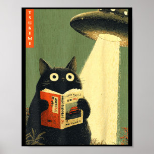 Poster Livre vintage japonais chat amateurs d'ovni alien