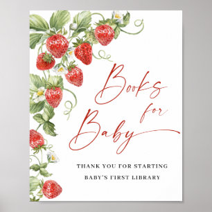 Poster Livres à fraises à l'aquarelle tendance pour Baby