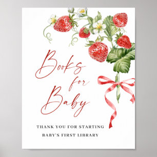 Poster Livres à fraises à l'aquarelle tendance pour Baby