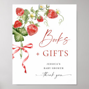 Poster Livres à fraises à l'aquarelle tendance pour Baby