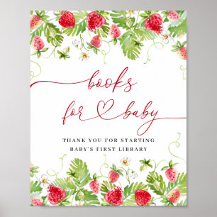 Poster Livres à fraises à l'aquarelle tendance pour Baby