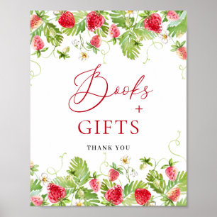 Poster Livres à fraises à l'aquarelle tendance pour Baby
