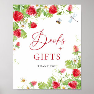 Poster Livres à fraises à l'aquarelle tendance pour Baby