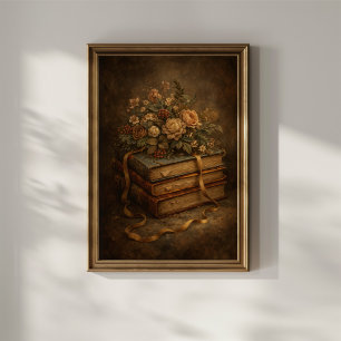 Poster Livres Anciens et Fleurs d'Automne