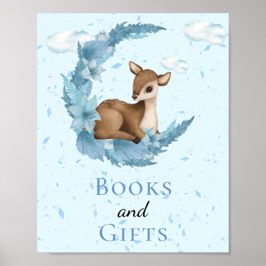 Poster Livres & Cadeaux Lune Petit Bambi Bleu Nuages Pous (Devant)