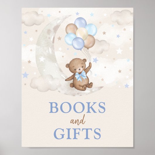 Poster Livres & Cadeaux Lune Teddy Bear Bleu Brown Ballon (Devant)