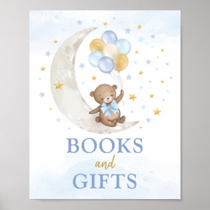 Poster Livres & Cadeaux Lune Teddy Bear Blue Gold Ballons
