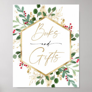 Poster Livres cadeaux signe Noël rouge or baby shower