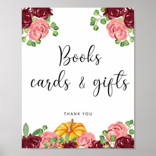 Poster Livres cartes et cadeaux floraux de citrouille aqu
