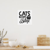 Poster Livres Cats Café Amusant Lecture Bookworm Cute Cat (Cuisine)