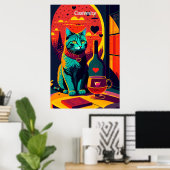 Poster Livres Chat Sunset Et Vin (Bureau à domicile)