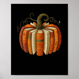 Poster Livres d'automne Citrouille Lecture Rétro Hallowee