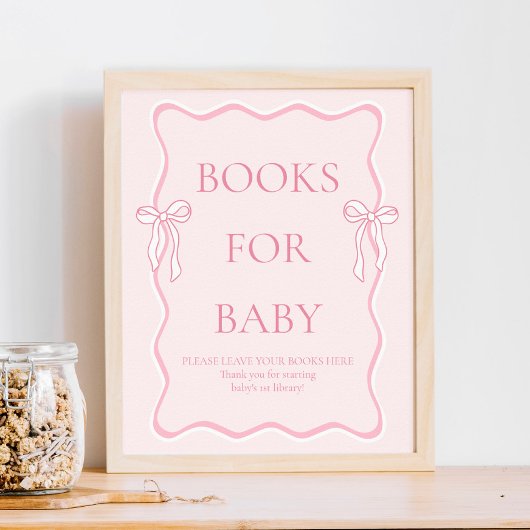 Poster Livres de Baby shower pour bébé avec Bow rose