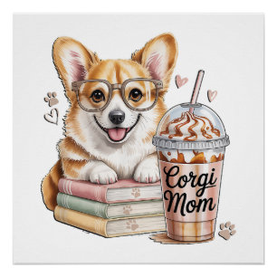 Poster Livres de Corgis et café glacé pour chien