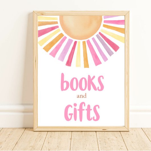 Poster Livres et cadeaux boho soleil rose jaune orange