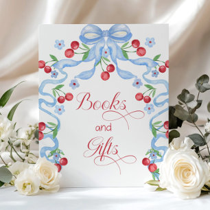 Poster Livres et cadeaux Cerise sur le dessus Ruban bleu 